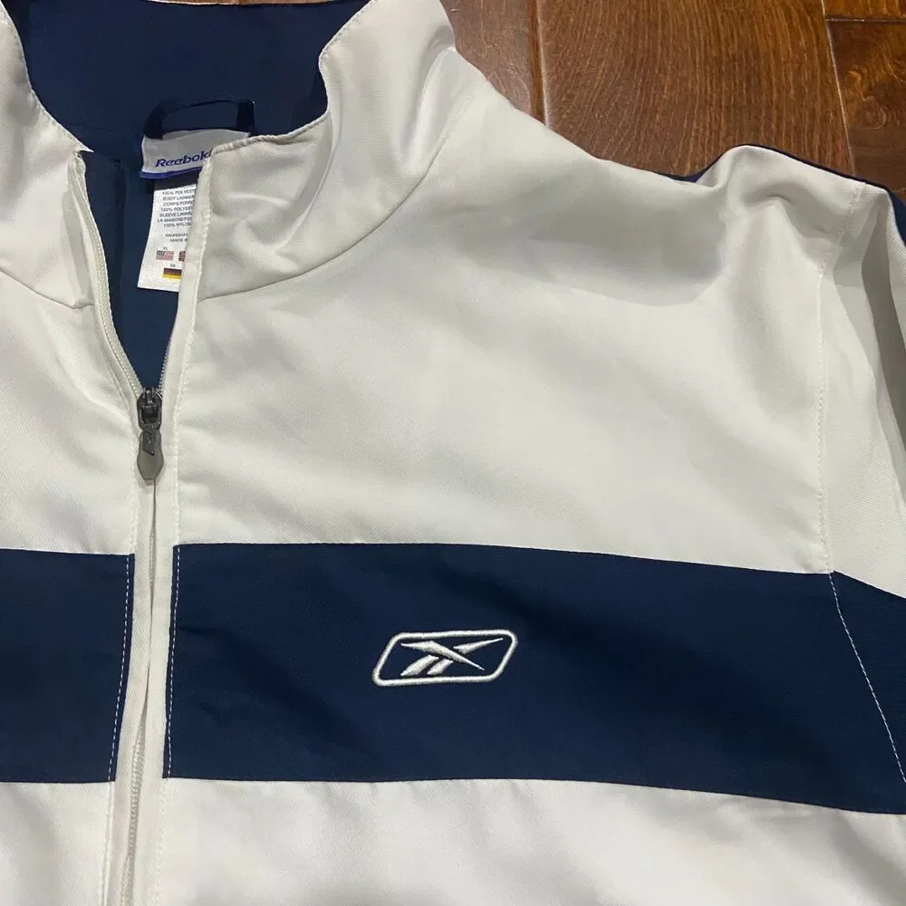 Reebok Athletic Vintage Y2K Full Zip White Navy Windbreaker Jacket Men's Size XL